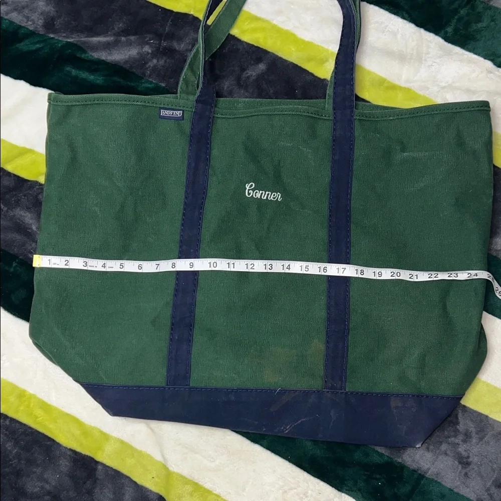 LANDS END XL Green and Navy Tote Bag